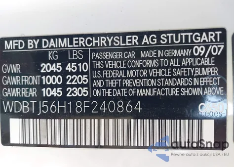 2008 Mercedes-Benz Clk 350 from USA, damaged, VIN WDBTJ56H18F240864